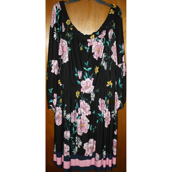 Lane Bryant Dresses & Skirts - Lane Bryant Women's Black Pink Floral Off The Shoulder Boho Dress Plus Sz 22/24